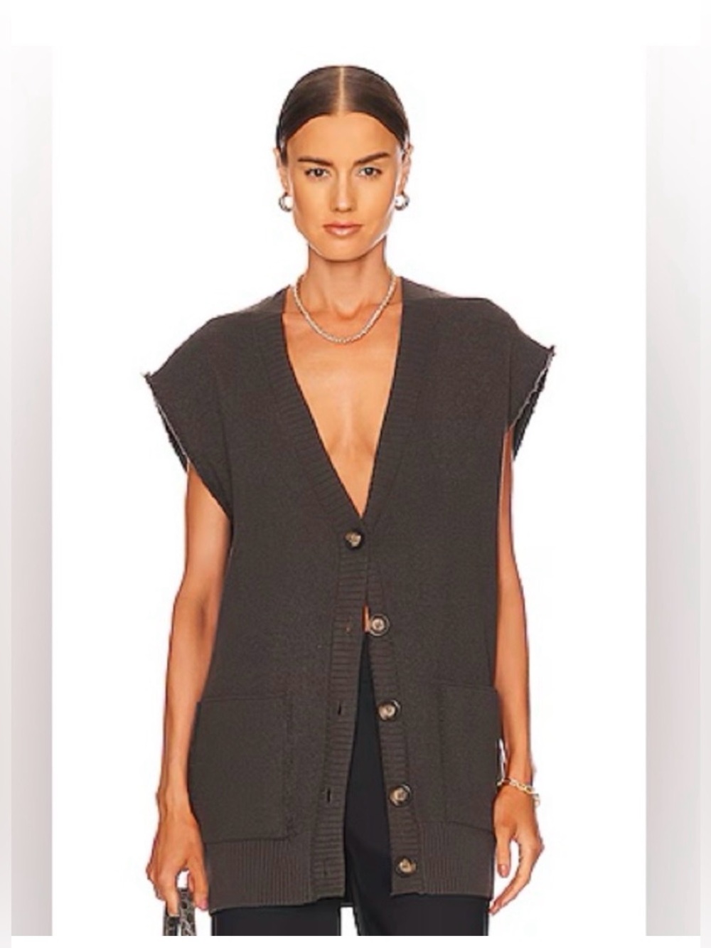 EUC Free People Oakleigh Oversized Knit Vest in Charcoal Gray
